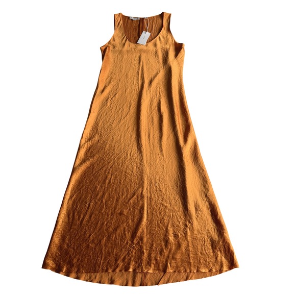 Vince Dresses & Skirts - Vince NWT Satin Crinkle Sleeveless Tank Scoopneck Deep Orange Midi Slip Dress M